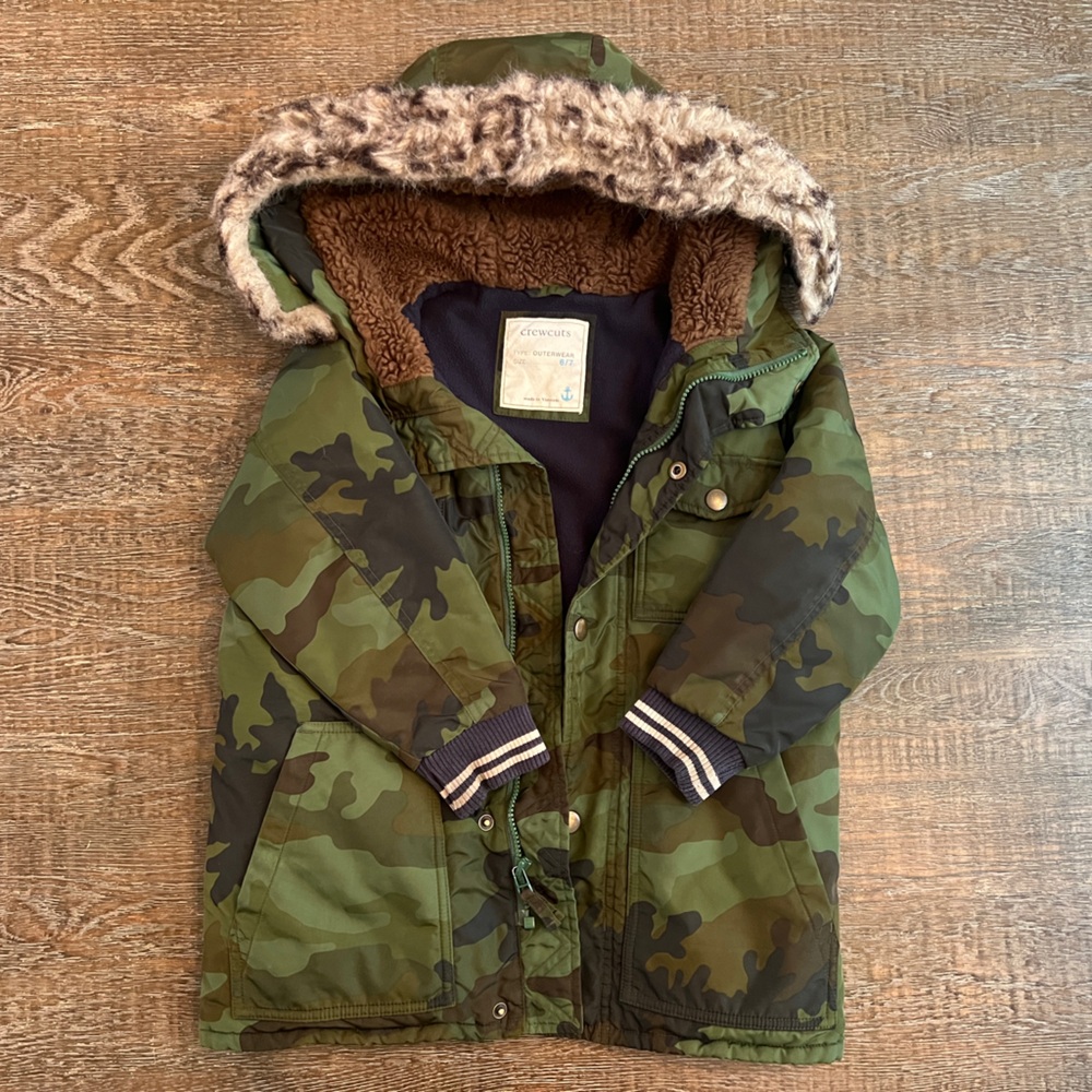 Crewcuts Green Camouflage Jacket with Faux Fur Lining